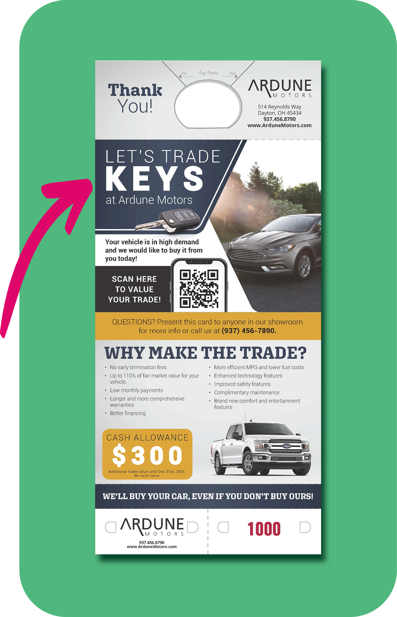 A PromoTAG promotional hang tag showing a "Let's Trade Keys" message.