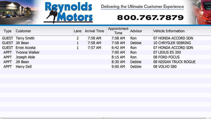 Service drive arrival board using RFID