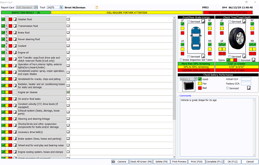 Vehicle Report card in Advanced Service