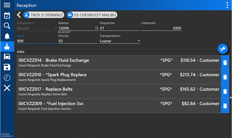 Service touch screen with SPG pricing