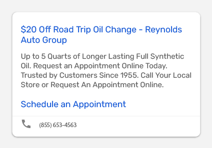 Search text ad displaying a general service offer.
