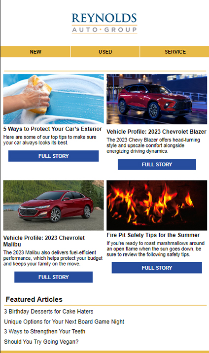 Sample eNewsletter for Reynolds Auto Group