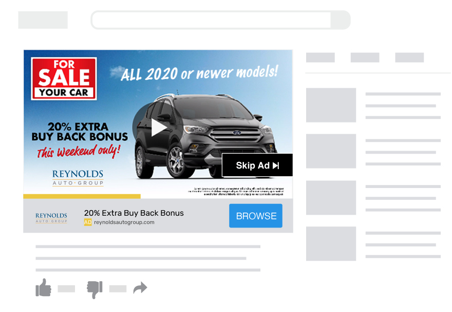 Skippable video advertisement displaying a buy back sales promotion.
