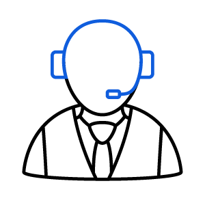 A person with headphones that have a microphone attached representing support.