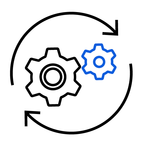Two gears with a rotation circle around it representing work or utilization.