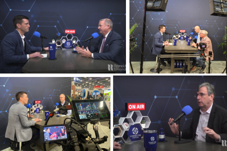 Collage of 4 images featuring guests on the Connected podcast speaking with host, Greg Uland, on the show floor at NADA 2024