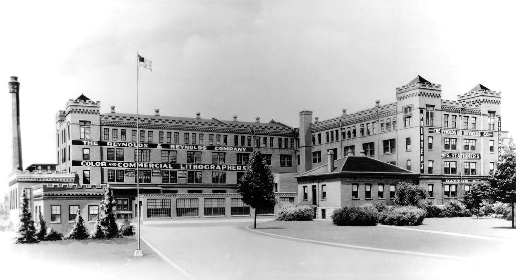 black and white image of former reynolds building in dayton