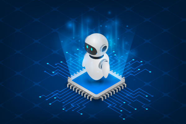  Cartoon Robot on top of a microchip