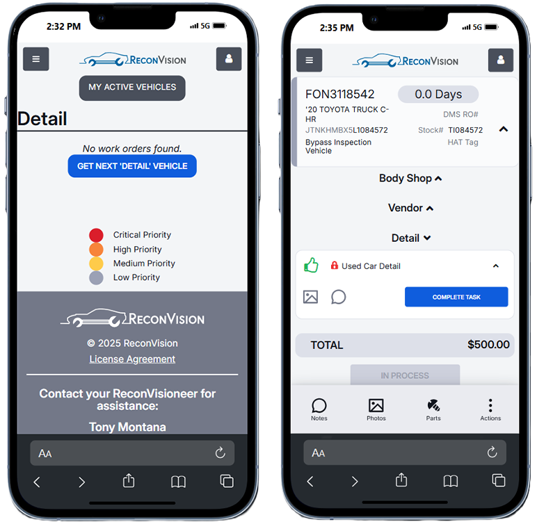 ReconVision Mobile Dashboard Screens