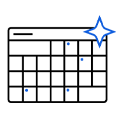 Icon of calendar with blue dots