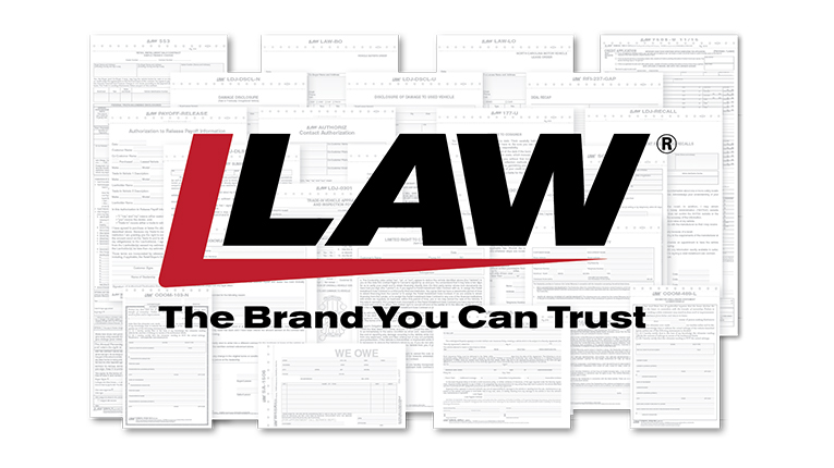 LAW logo on top of law documents.